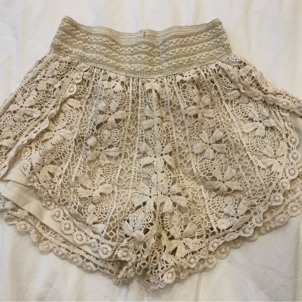 Bohme Ivory High Waist Lace Shorts